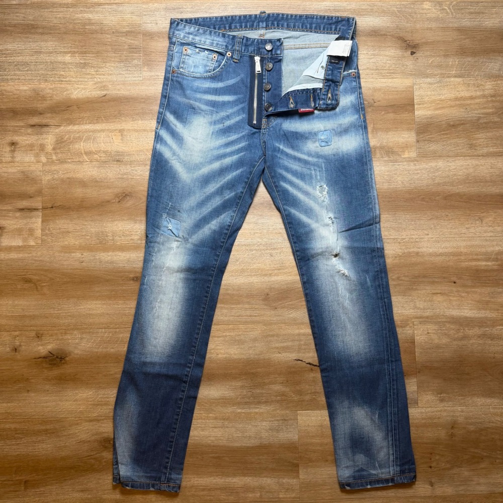 Dsquared2 Skater Jeans Men 44 Blue Distressed Slim Fit Denim Whiskered Italy